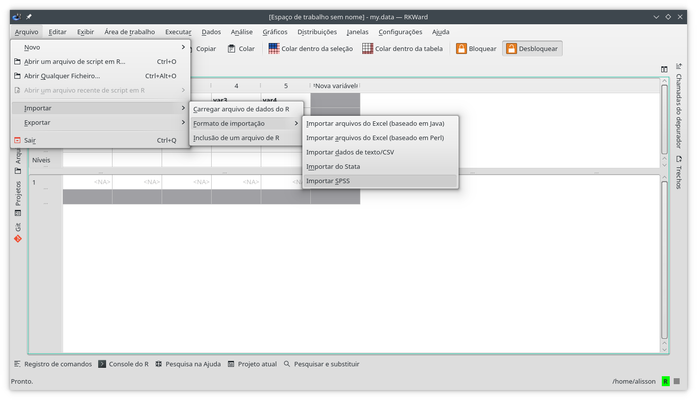 Importando dados Stata/SPSS no RKward